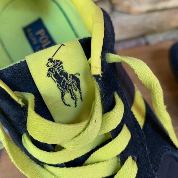 POLO Jacory Ralph Lauren Men's Sneakers Navy Blue Suede Yellow - Picture 4 of 15